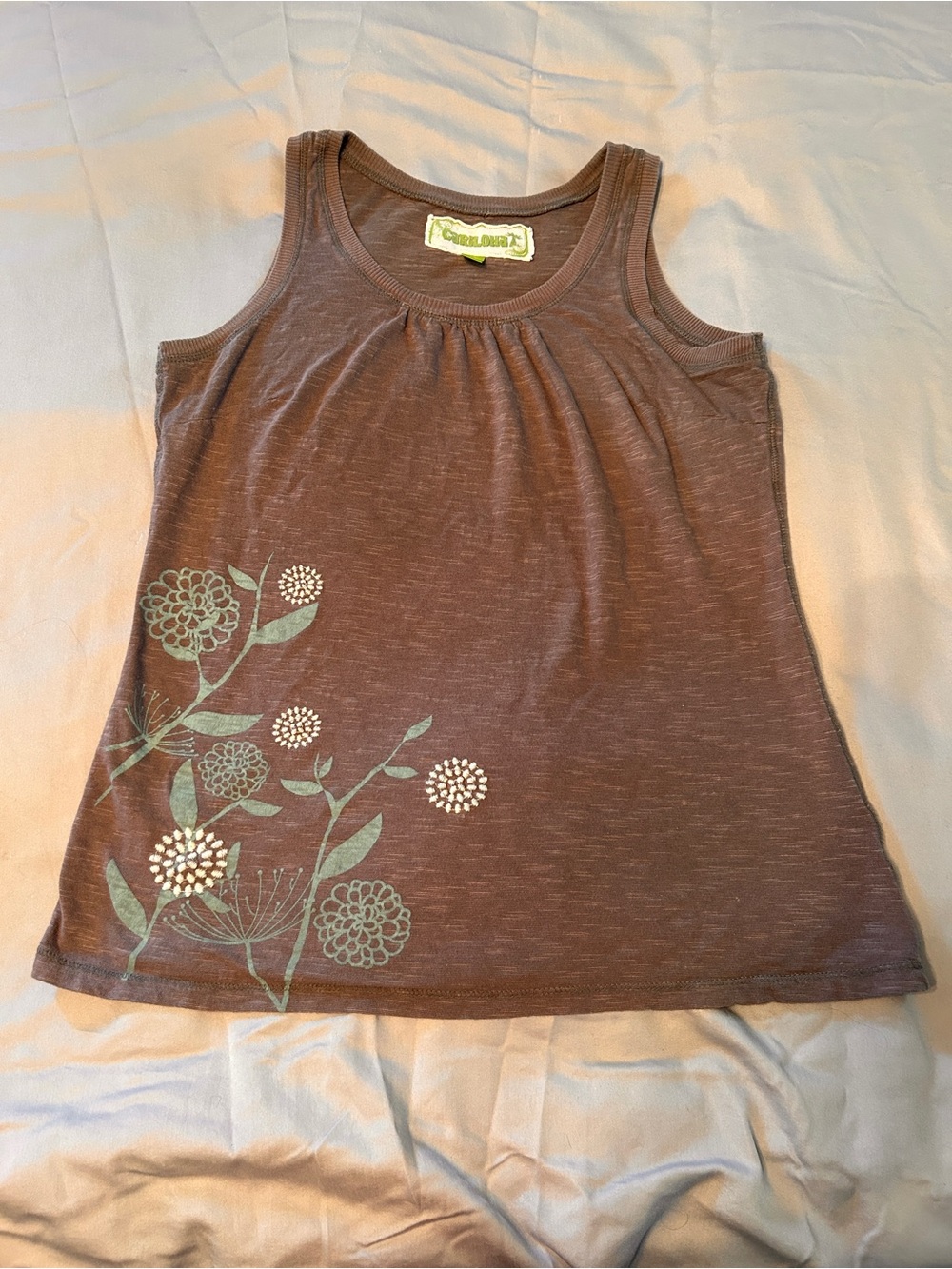 Brown Floral Tank Top with Mint Accents